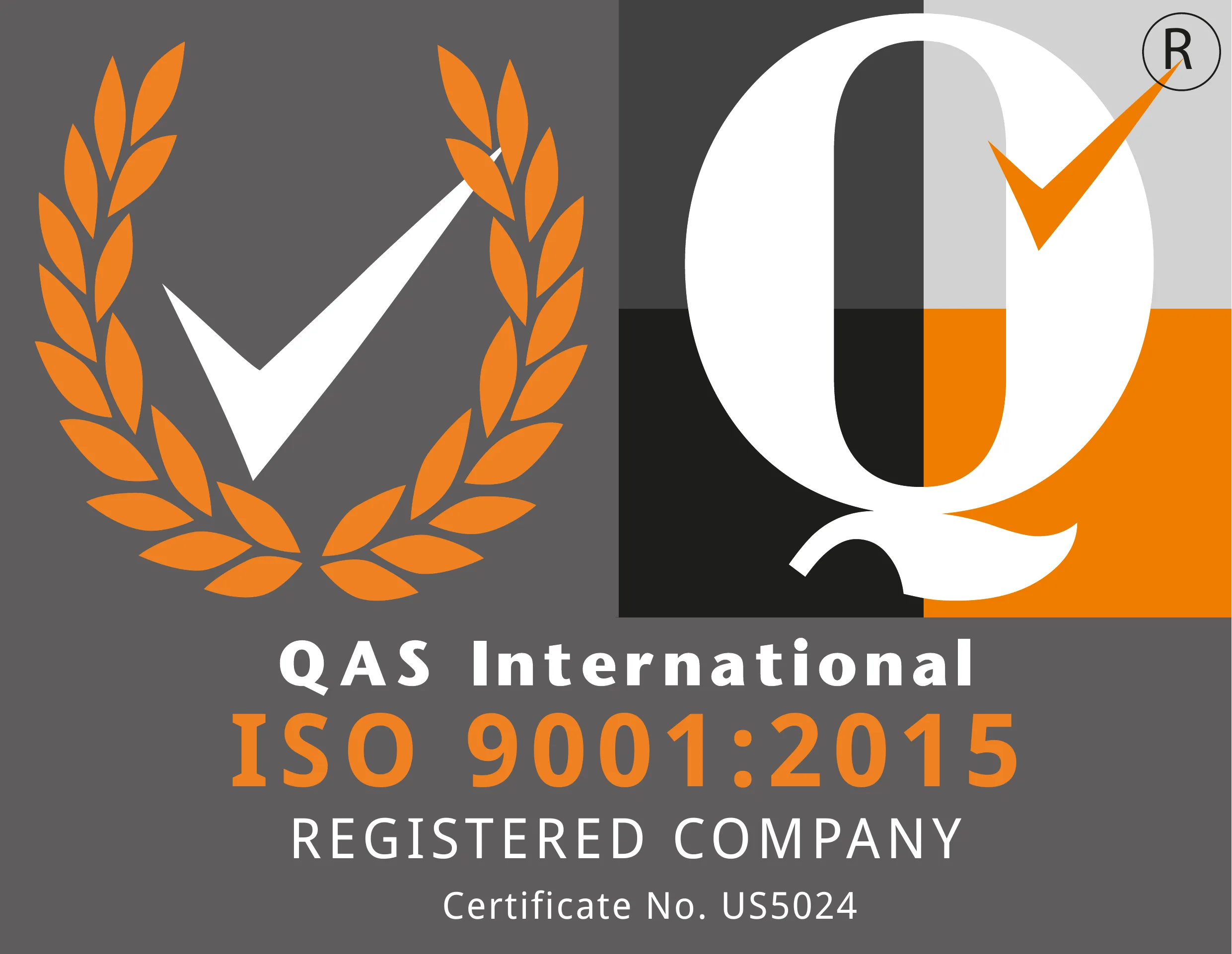 ISO 9001:2015 Registered Company, QAS International Certificate US5024